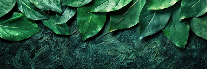Fototapeta premium Lush green leaves create vibrant and textured background, showcasing natures beauty and diversity. rich shades of green evoke sense of tranquility and freshness