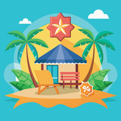 Obraz premium beach with umbrella and chairs