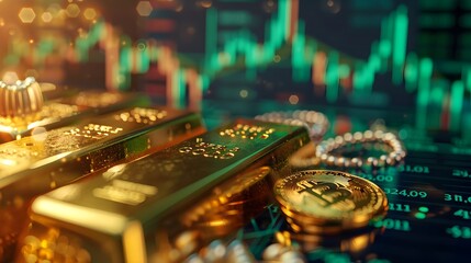 Stacks of bitcoin coins with a blurred background