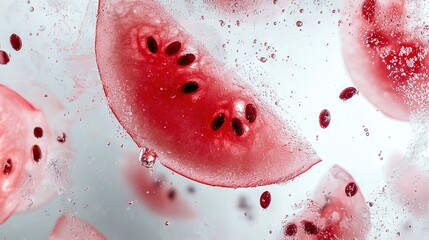 Fototapeta premium A watermelon slice on white, showing water droplets