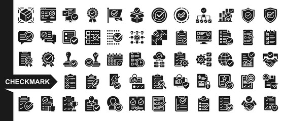 checkmark glyph icons set, concept collaboration communication complete