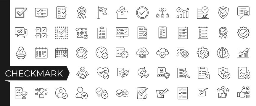 checkmark symbols line art icon set