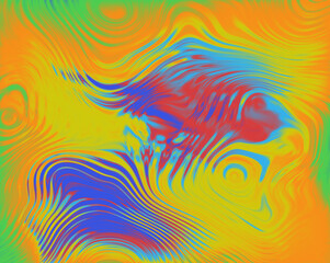 A colorful abstract painting with a fish swimming in the middle