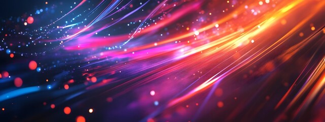 Obraz premium Abstract digital background with colorful glowing lines and futuristic elements, representing technology in a data center or internet network concept