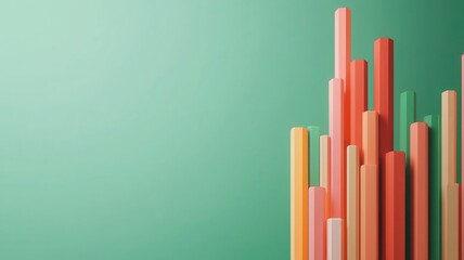 Obraz premium A vibrant abstract composition of colorful vertical bars against a soothing green background, creating a dynamic visual effect.