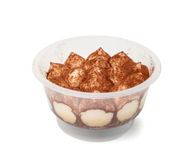 Tiramisu Cake Isolated, Coffee Dessert, Italian Tiramisu Biscuit with Mascarpone and Cocoa Powder