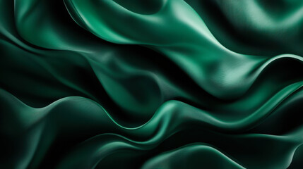 Fototapeta premium Elegant dark green fabric drapes flowing gracefully under soft light in a serene and sophisticated setting