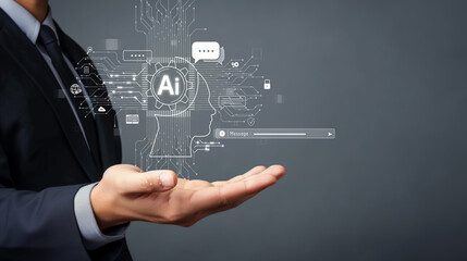 Human interact with AI artificial intelligence virtual assistant chatbot in concept of AI artificial intelligence prompt engineering, LLM AI deep learning to use generative AI for work support. FaaS