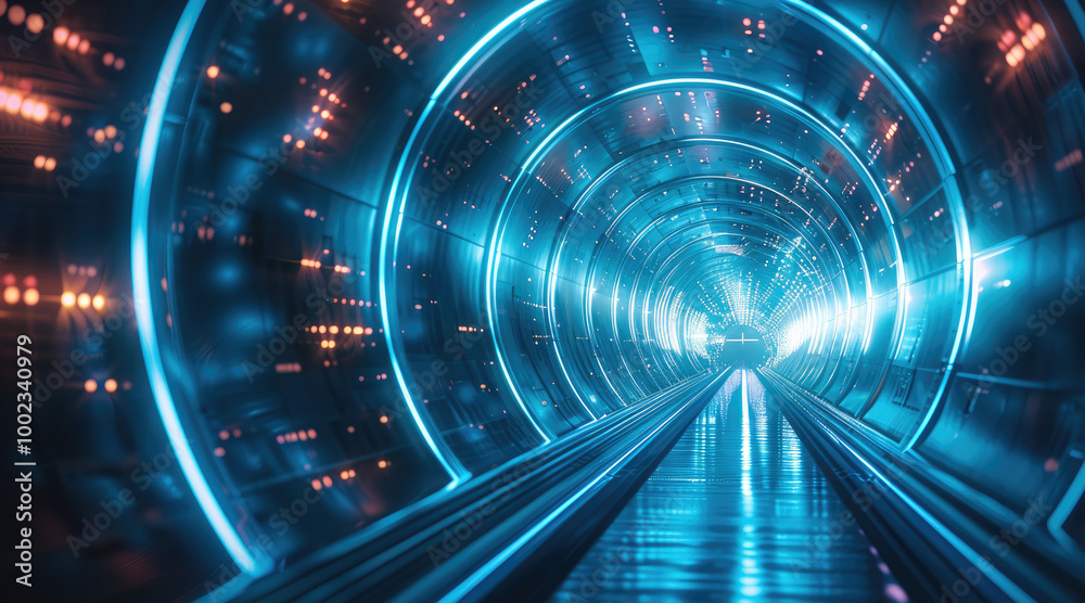 Aufkleber futuristic digital technology background with a glowing circular tunnel.