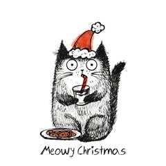 Funny Christmas cats illustration banner with holiday decorations. Xmas greeting cards