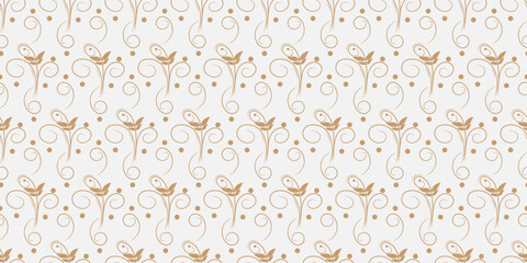 Fototapeta premium seamless pattern with gold floral ornament on white background for vintage design.