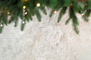 Christmas white background with fir border and decoration