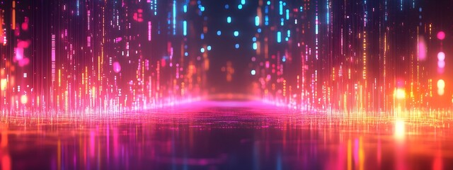 Abstract digital background with colorful glowing lines and futuristic elements, representing technology in a data center or internet network concept