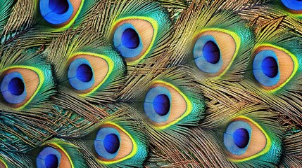 Fototapeta premium A photo of a peacock's close-up, with its tail feathers showcasing the vivid colors of its feathers