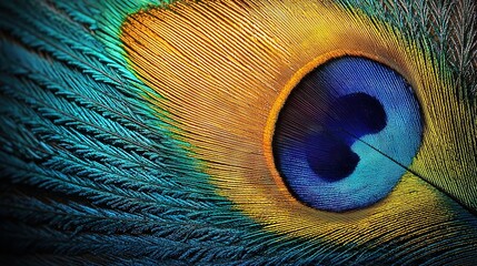 Obraz premium A photo of a peacock's feather with a bright blue and yellow pattern