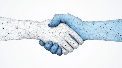 Digital Handshake Polygonal Design Symbolizing Partnership, Technology, and Innovation.
