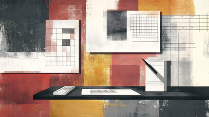 Abstract Office Workspace Design with Grid Elements