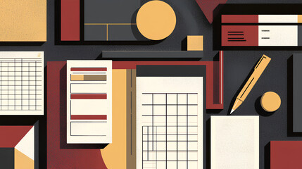 Organized Business Documentation Layout in Red and Yellow Tones