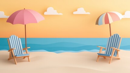 Beach chairs with umbrellas by the ocean