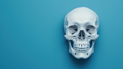 Obraz premium Human Skull on Blue Background for Medical Use