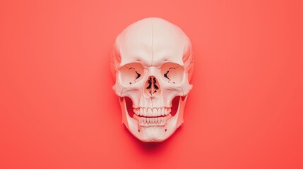 Obraz premium Human Skull on Bright Coral Background