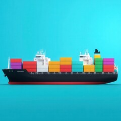 Obraz premium Cargo ship with colorful containers, isolated.