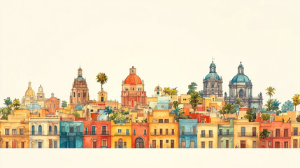 Obraz premium Aguascalientes, Mexico, color pen pencil hand-drawn effect drawing illustration for travel poster, card, wallpaper, backdrop or banner. Modern, clear, artistic and simple