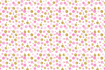 pink and gold polka dots seamless texture pattern. background for cloth
