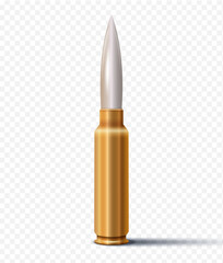 Realistic golden bullet isolated on a transparent background. Vector illustration.