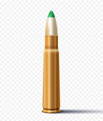 Realistic golden bullet isolated on a transparent background. Vector illustration.