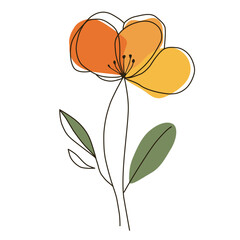 Minimalist Boho Flower Line Art with Abstract Colors – Simple Botanical Illustration