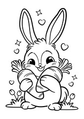 cute bunny with carrot coloring page illustration