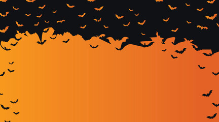 Halloween banner, black bats on the orange background. Template vector Illustration for text