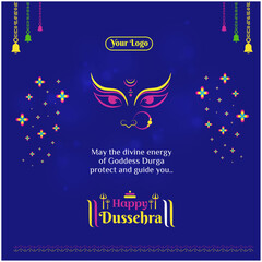 Happy Dussehra Social Media Wishes Greeting Template Vector layered. Indian festival, Navratri, Vijayadashami Digital Marketing Post