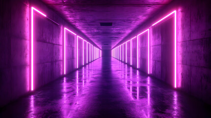 Fototapeta premium 3D Neon Light Corridor with Purple Glow - Abstract Background Illustration