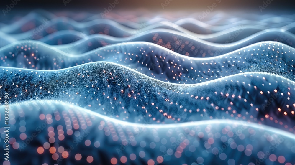 Poster Undulating network waves on a tech background representing a futuristic concept.