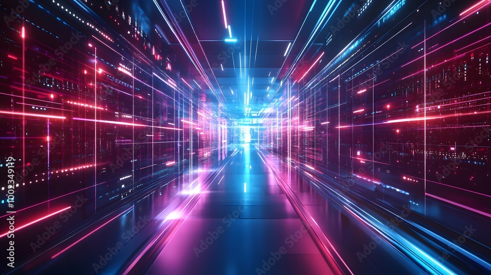 Wall mural abstract digital background with colorful glowing lines and futuristic elements, representing techno