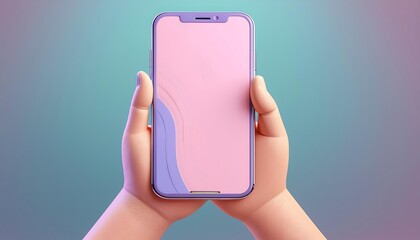 A digital illustration depicting hands holding a smartphone with a blank screen, against a gradient background of soft pastel colors.