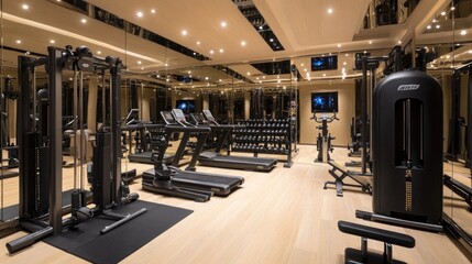 A lavish home gym filled with high-tech exercise equipment