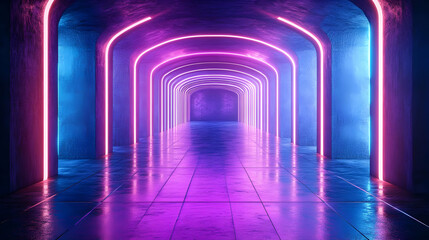 Neon Light Tunnel 3D Render