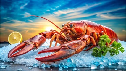 Indulge in freshly caught lobster displayed on ice, ready for cooking. Visit our seafood restaurant or market for