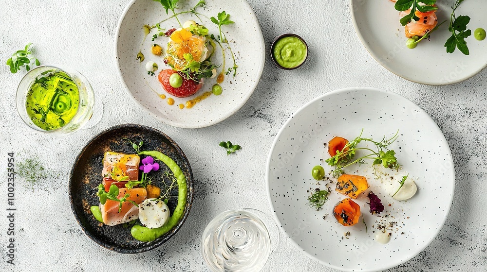 Sticker  Plates of food on top, glasses of water beside