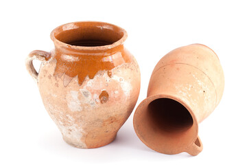 Clay old jug are handmade .