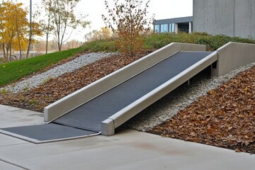 Inclined Plane: Modern Driveway Ramp for Wheelchair Access on Cement Floor