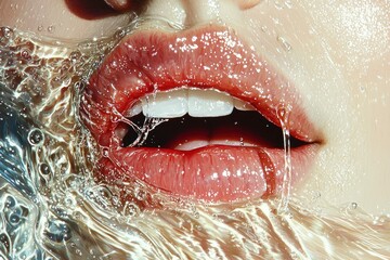 Obraz premium Water Splashing on a Person's Lips