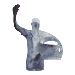 Parcel delivery. Watercolor drawing silhouette. Hand-drawn illustration isolated on white background.Silhouette of worker