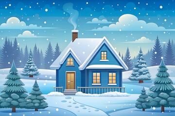 Fototapeta premium Christmas Winter Holiday House Vector Flat Style Illustration type image