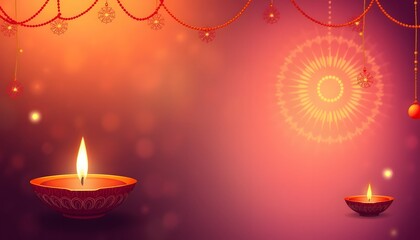 Background Diwali Festival Decor with Diyas and Hanging Ornaments
