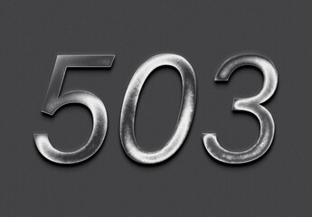 Chrome metal 3D number design of 503 on grey background.
