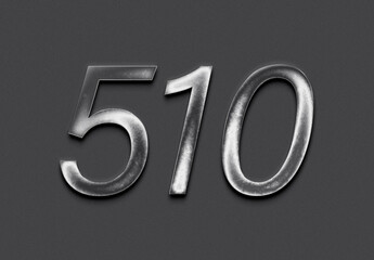 Chrome metal 3D number design of 510 on grey background.